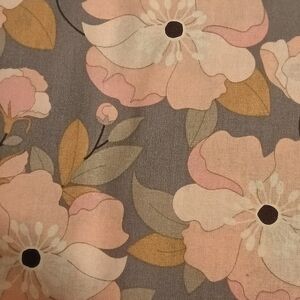Pink Floral Cotton Fabric On Grey Background. Price Per Yard.